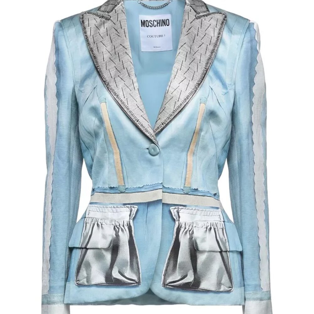 MOSCHINO COUTURE BLUE JACKET Trompe L'oeil Blazer USA 4  IT38 $2.4K 2021 RUNWAY